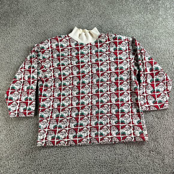 VINTAGE Cambridge Christmas Sweater Womens M Santa Claus AOP Mock Neck Ugly 90s - Picture 2 of 12